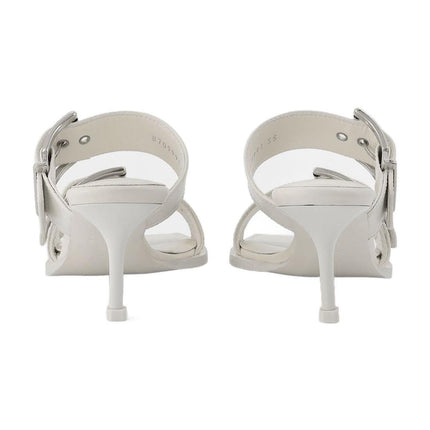 Pumps aus Leder in Elfenbein / Silber