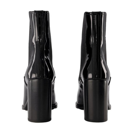 Stiefeletten aus schwarzem und silberfarbenem Leder