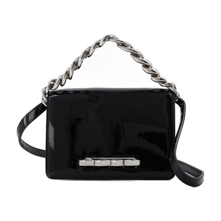 Tasche Four Ring Mini Chain aus schwarzem Lackleder
