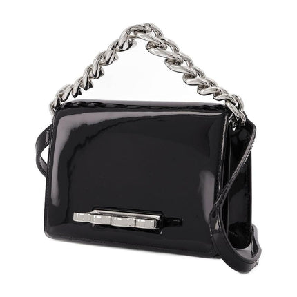 Tasche Four Ring Mini Chain aus schwarzem Lackleder