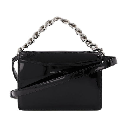 Tasche Four Ring Mini Chain aus schwarzem Lackleder