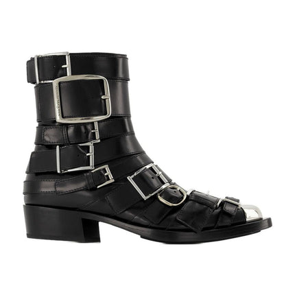 Stiefeletten Boxcar aus schwarzem Leder/Silber