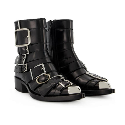 Stiefeletten Boxcar aus schwarzem Leder/Silber