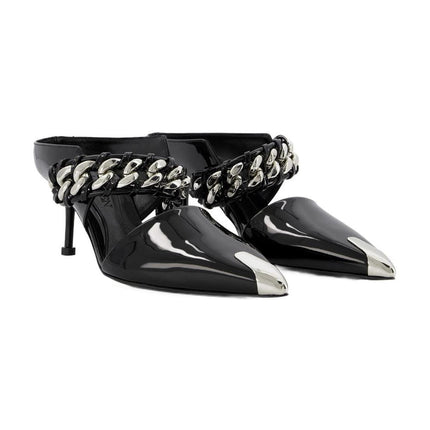 Sandalen aus schwarzem und silberfarbenem Leder