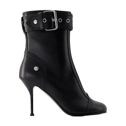 Stiefeletten mit Absatz - Alexander Mcqueen - Leder - Schwarz/Silber