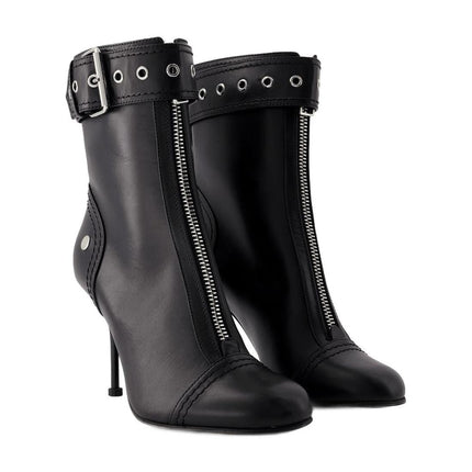 Stiefeletten mit Absatz - Alexander Mcqueen - Leder - Schwarz/Silber