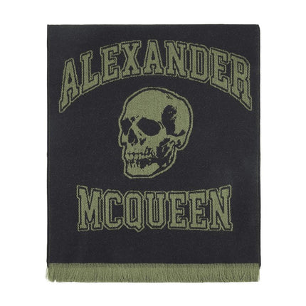 Varsity-Schal mit Skull-Logo - Alexander McQueen - Wolle - Schwarz