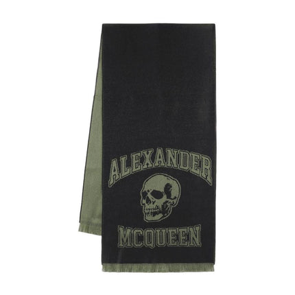 Varsity-Schal mit Skull-Logo - Alexander McQueen - Wolle - Schwarz