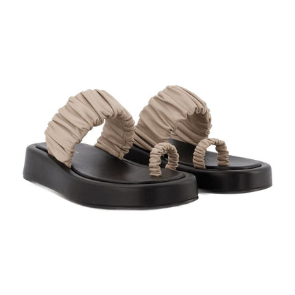 Amor Platform Slides - Elleme - Taupe/Black - Leather