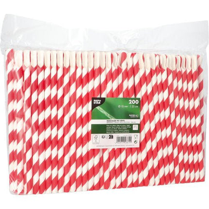 PAPSTAR Trinkhalme mit Löffel, rot/weiß "Stripes", 23 cm, Ø 10 mm | Folie (200 Stück)