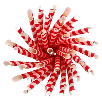 PAPSTAR Trinkhalme mit Löffel, rot/weiß "Stripes", 23 cm, Ø 10 mm | Folie (200 Stück)