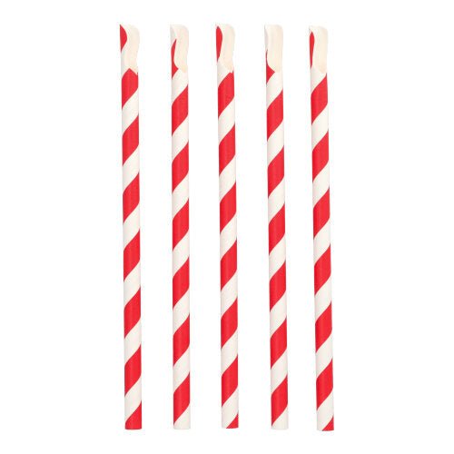 PAPSTAR Trinkhalme mit Löffel, rot/weiß "Stripes", 23 cm, Ø 10 mm | Folie (200 Stück)