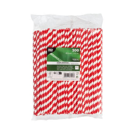 PAPSTAR Trinkhalme Papier rot/weiß "Stripes", flexibel, 22 cm | Folie (200 Stück)