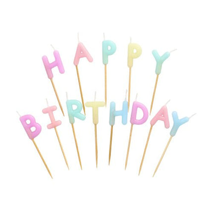 PAPSTAR Buchstabenkerzen "Happy Birthday" pastell, 8 cm hoch | Karton (12 Packungen)