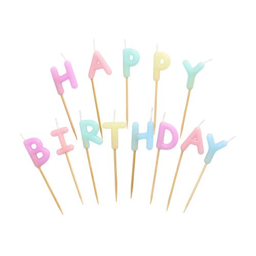 PAPSTAR Buchstabenkerzen "Happy Birthday" pastell, 8 cm hoch | Karton (12 Packungen)