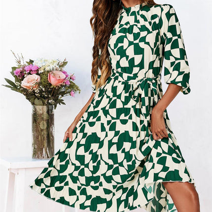 High Neck Long Sleeve Midi Dress In Green