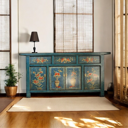 Vintage Asia Orientalische Kommode Sideboard Schrank Blau-Orange - Art. 34372-1