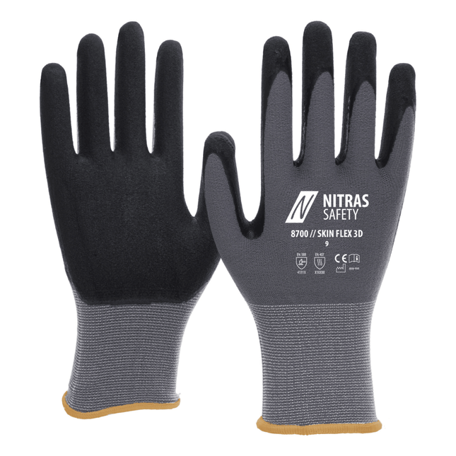 NITRAS SKIN FLEX Strickhandschuhe, Spezial-Stretch-Strick, grau, teilbeschichtet
