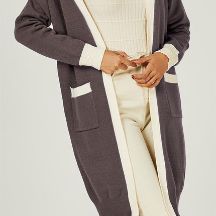 Cream Stripe Cardigan In Taupe