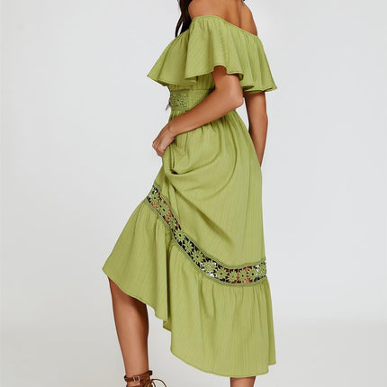 Lace Detail Bardot Maxi Dress In Green