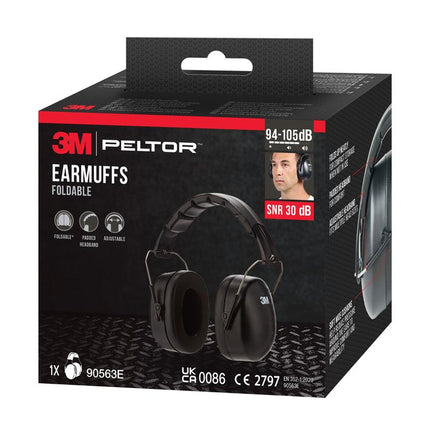 3M™ Kapselgehörschützer mit faltbarem Kopfbügel 90563E, SNR-Wert 30 dB, Schwarz | Packung (1 Stück)