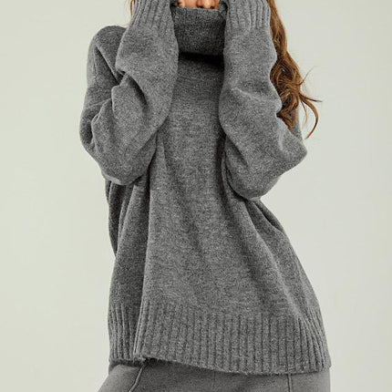 Wool Blanket Jumper Top With High Neck In Grey