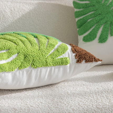 Kissenhülle  »Cottbus« LxB 45x45 cm Grün Frottee-Stickerei 100% Baumwolle Monstera Blattmuster hochwertiger Leinenstoff 202490K