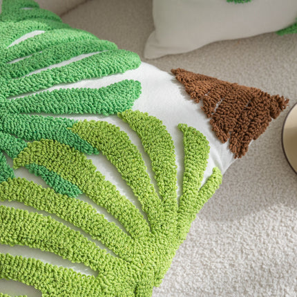 Kissenhülle  »Cottbus« LxB 45x45 cm Grün Frottee-Stickerei 100% Baumwolle Monstera Blattmuster hochwertiger Leinenstoff 202490K