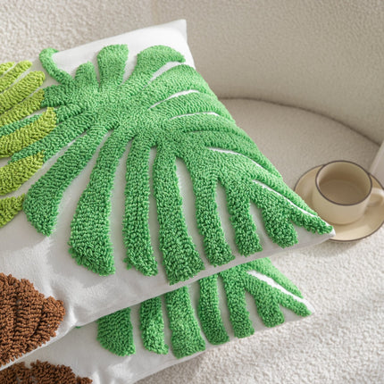 Kissenhülle  »Cottbus« LxB 45x45 cm Grün Frottee-Stickerei 100% Baumwolle Monstera Blattmuster hochwertiger Leinenstoff 202490K