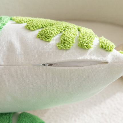 Kissenhülle  »Cottbus« LxB 45x45 cm Grün Frottee-Stickerei 100% Baumwolle Monstera Blattmuster hochwertiger Leinenstoff 202490K