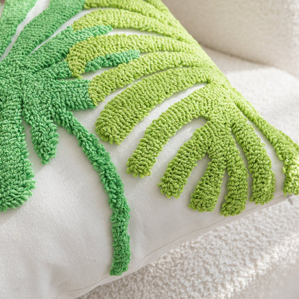 Kissenhülle  »Cottbus« LxB 45x45 cm Grün Frottee-Stickerei 100% Baumwolle Monstera Blattmuster hochwertiger Leinenstoff 202490K