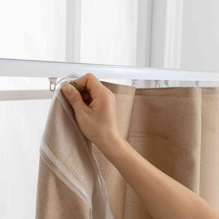 Gardinen-Set 3-teilig S Wien« | 2 Vorhänge Leinenoptik HxB 245x145 cm  und 1 Voile Batist Store HxB 245x300 cm Weiß 1:2 Wellenband  2025100-110S1