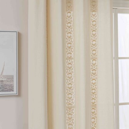 Vorhang Ösen »Osaka« HxB 245x140 cm Creme 100% Baumwolle Linenlook Makrameespitze Bommeln Raffhalter