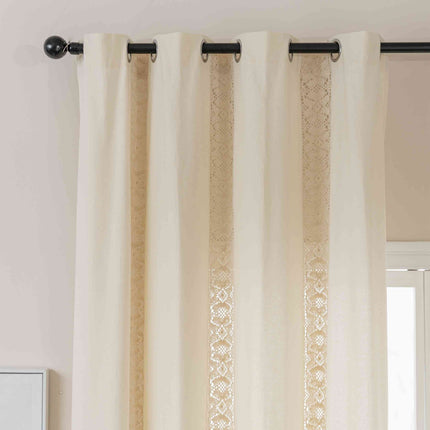 Vorhang Ösen »Osaka« HxB 245x140 cm Creme 100% Baumwolle Linenlook Makrameespitze Bommeln Raffhalter