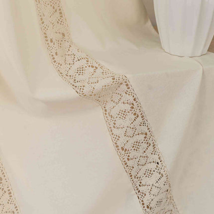 Vorhang Ösen »Osaka« HxB 245x140 cm Creme 100% Baumwolle Linenlook Makrameespitze Bommeln Raffhalter