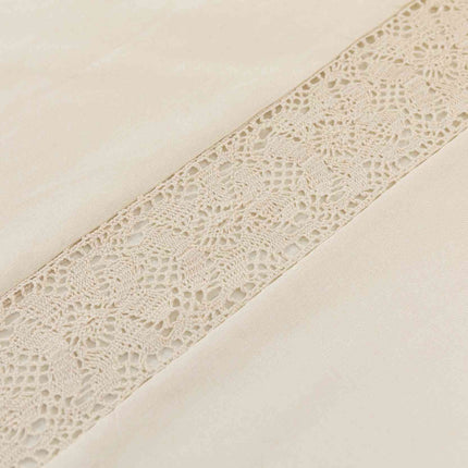 Vorhang Ösen »Osaka« HxB 245x140 cm Creme 100% Baumwolle Linenlook Makrameespitze Bommeln Raffhalter