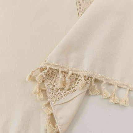 Vorhang Ösen »Osaka« HxB 245x140 cm Creme 100% Baumwolle Linenlook Makrameespitze Bommeln Raffhalter