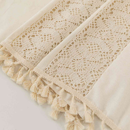 Vorhang Ösen »Osaka« HxB 245x140 cm Creme 100% Baumwolle Linenlook Makrameespitze Bommeln Raffhalter