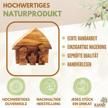 Weihnachtsdeko Krippe Puzzle ohne Rinde aus Olivenholz