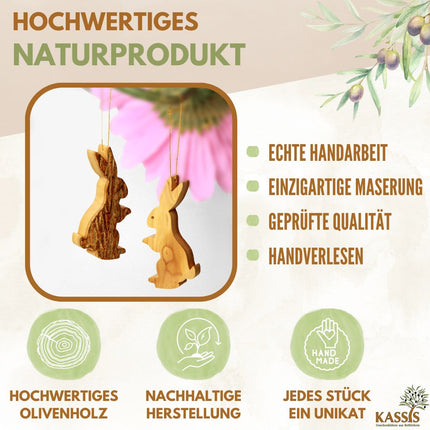 Osterhase Anhänger aus Olivenholz mit Rinde | Natürliche Osterdeko & Baumschmuck für Ostern