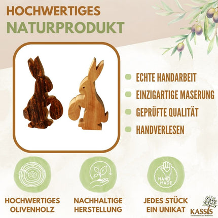 Osterhase mit Ei aus Olivenholz mit Rinde | Liebevolle Tischdeko & Osterdeko für Frühling und Ostern