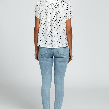 Dot Print Short Sleeves Top In White