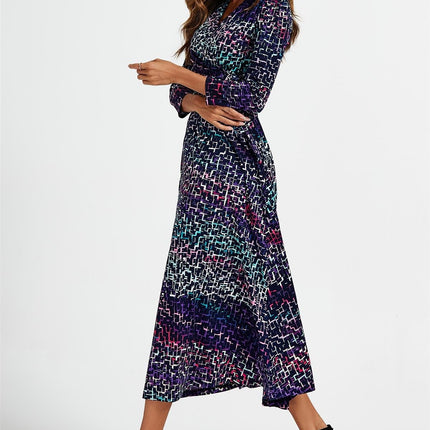 Geometric Print Wrap Top Midi Dress In Navy