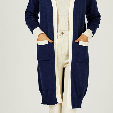 Cream Stripe Cardigan In Navy