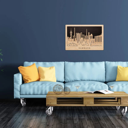 SEO. 3D Wandbild aus Holz Skyline Hamburg 2017 - Linkreich