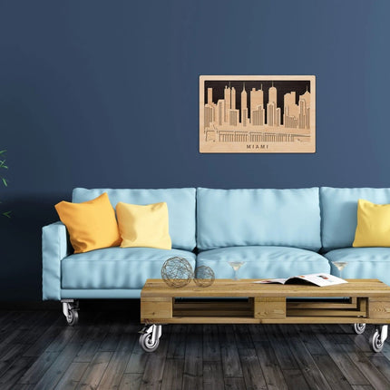SEO. 3D Wandbild aus Holz Skyline Miami 2017 - Linkreich