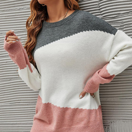 Grey & Pink Block Colour Jumper Top In White