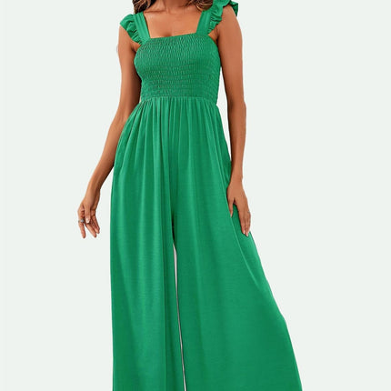 Frill Detail Strappy Jumpsuit In Green
