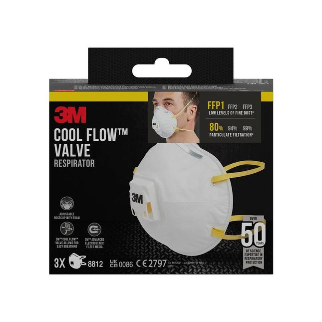 Auslaufartikel: 3M™ Cool Flow™ Partikelmaske 8812, FFP1, mit Ventil, 3er-Pack | Packung (1 Stück)