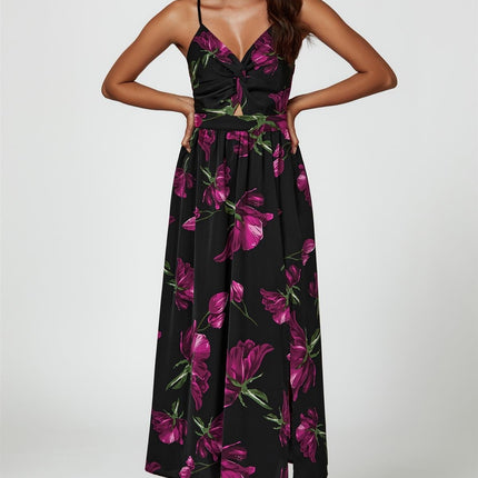 Floral Print Maxi Dress In Black
